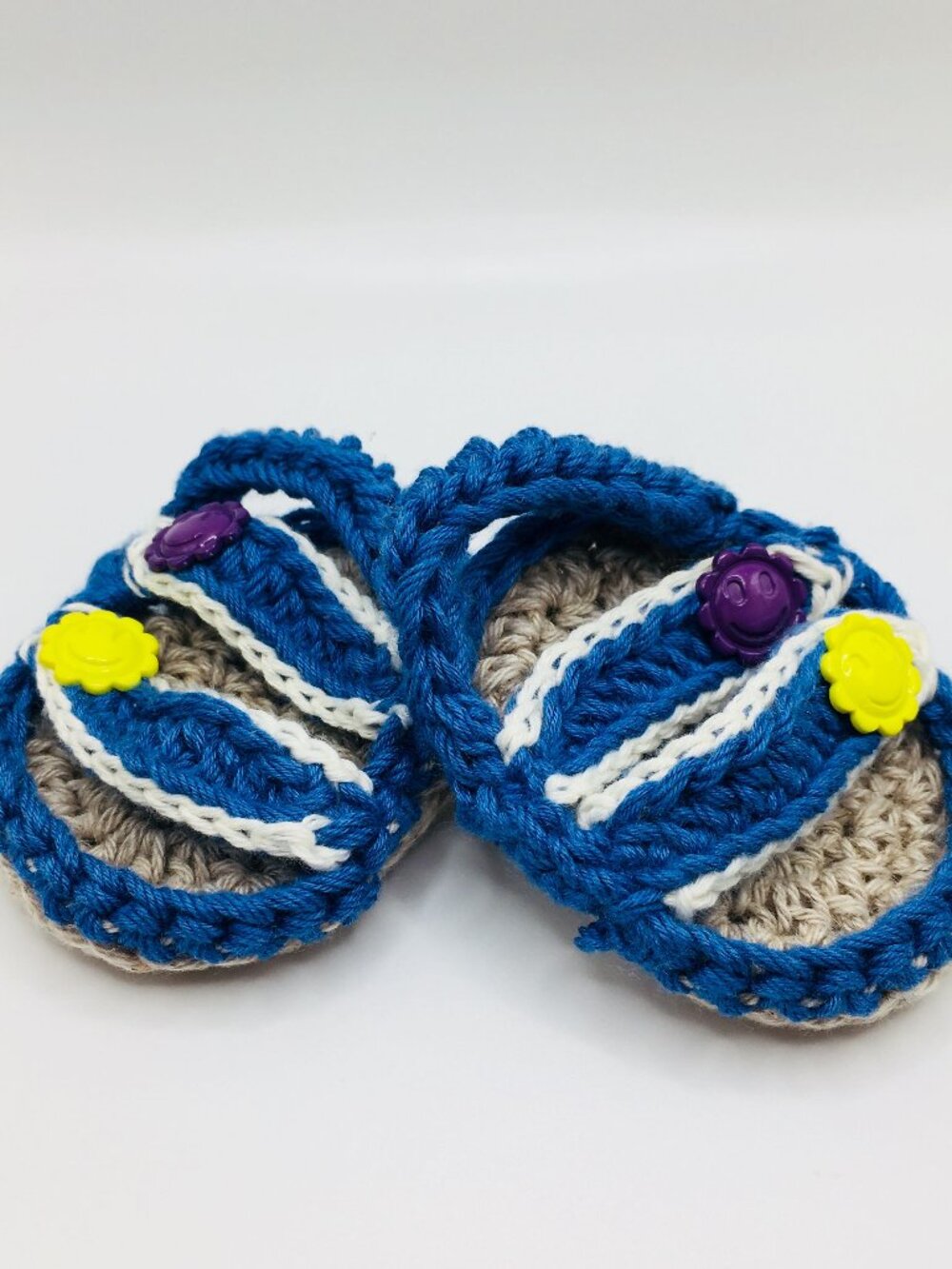 NWT. Beige and Blue Baby Sandals. 0-6 Months. 100% Cotton.